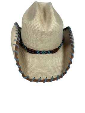 SunBody Handmade Palm Leaf Cowboy Hat Beaded Band Contract Stitching Mens